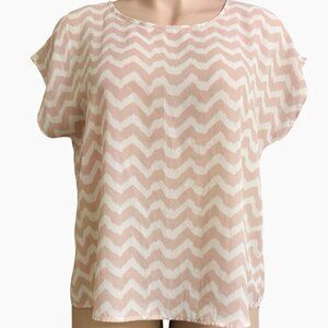 C‎ Semi-Sheer Rose Pink/White Chevron Top Size XL Silky Lightweight Keyhole Back